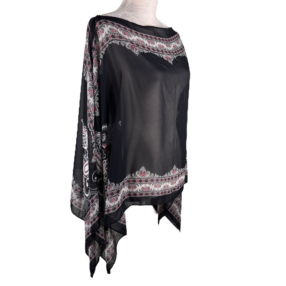 J Jill Poncho Two Way Semi Sheer Chiffon Multicolor Black Boho OS - Picture 13 of 16